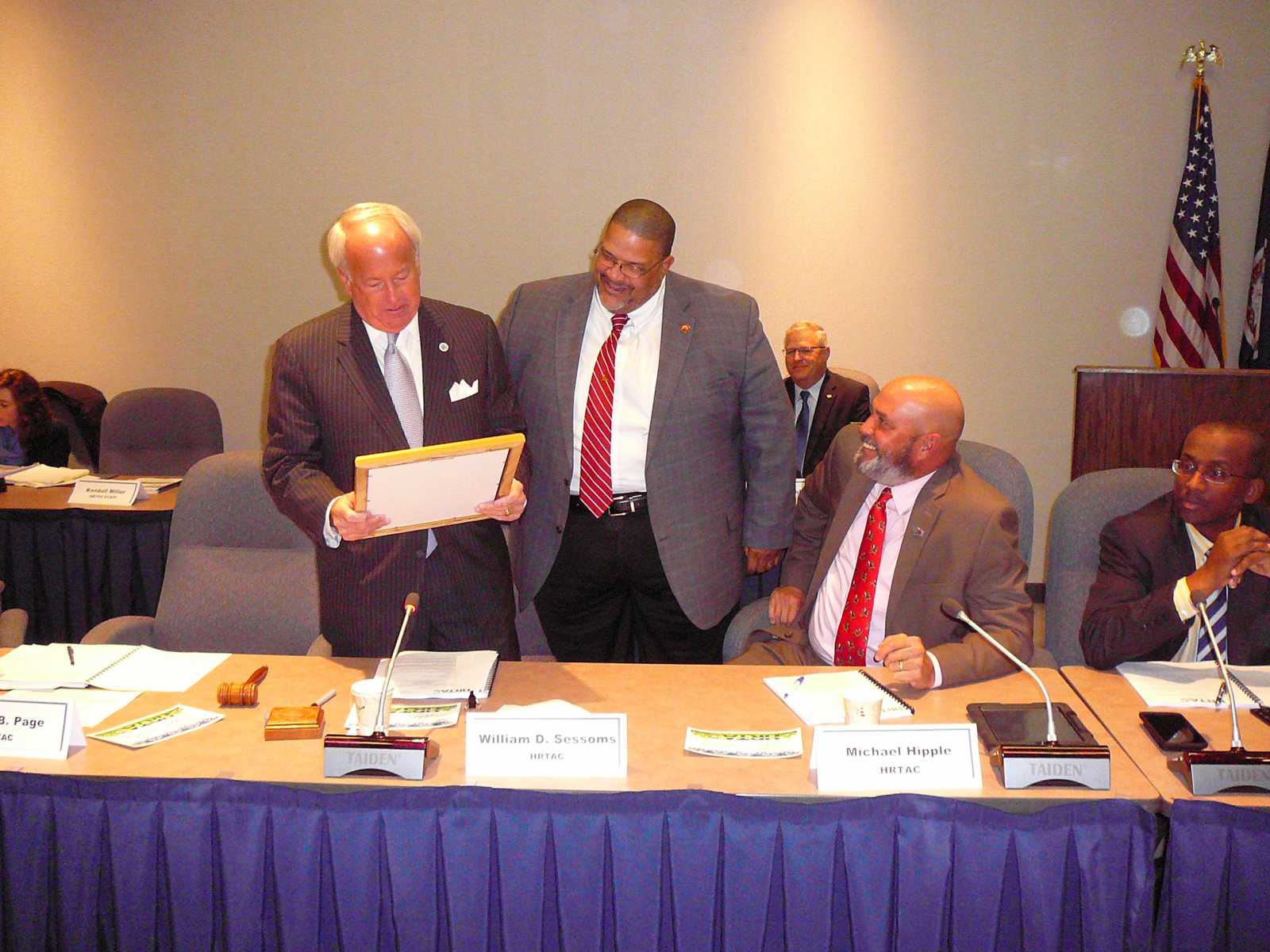 HRTAC Chair William D. Sessoms Jr. Presenting a Resolution of Appreciation to HRTAC Member Kenneth W